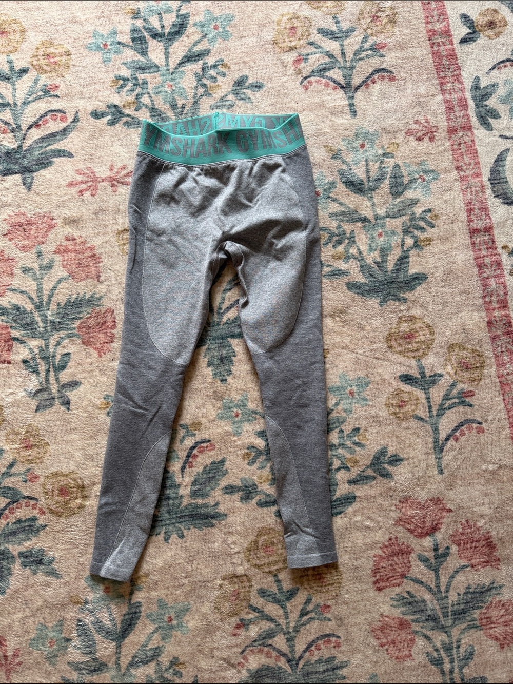 Gymshark Gray Leggings with Teal Logo Waistband